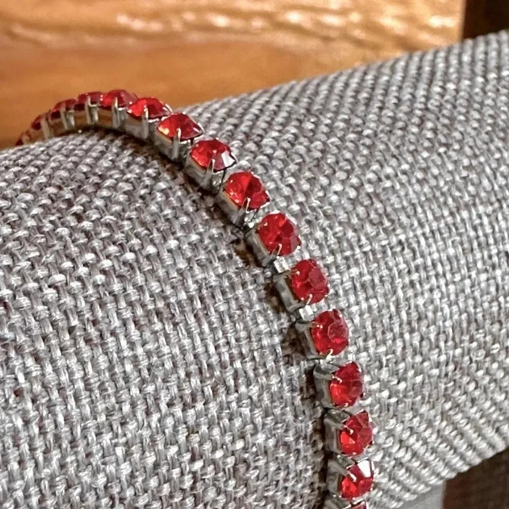 Waterproof Ruby Red Colored CZ Stainless Steel Tennis Bracelet July Birthstone - Picture 4 of 4